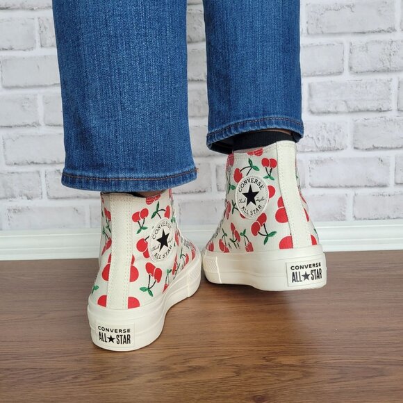 ⭐Converse Ctas Lift Platform Cherries Sz 9 Women Shoes Egret Red Sneaker A08096C - Picture 7 of 12